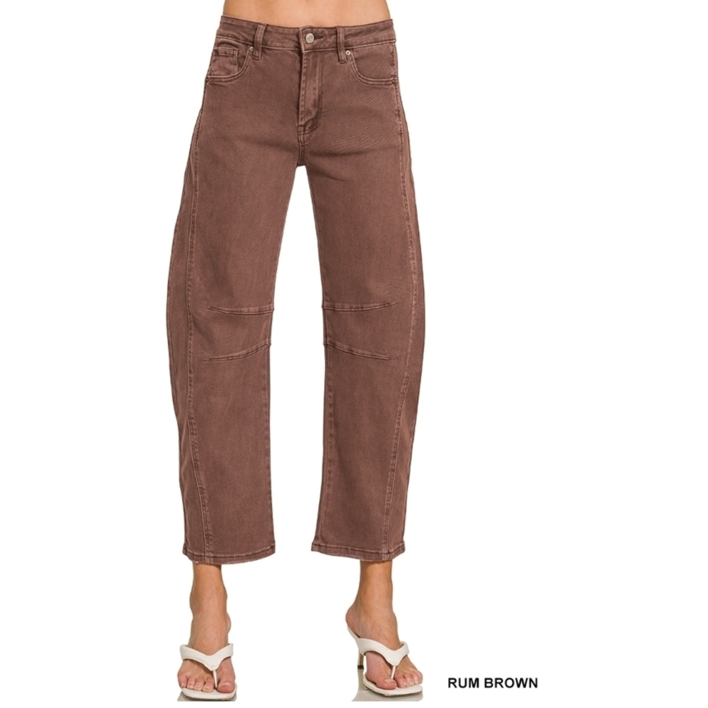 Z3 RUM BROWN Zenana Barrel-Leg Color Denim Pants Various Sizes